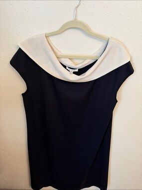 St. John Navy Dress with Cream Cowl Collar